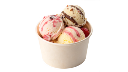 ice cream balls in paper cup isolated on transparent background	