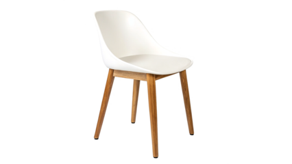 beautiful modern white chair with wooden legs isolated on transparent background