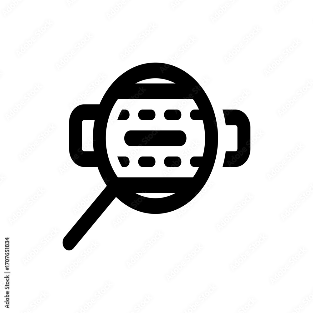Poster magnifying glass focusing on a grid pattern with horizontal and vertical lines in black and white de