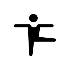 Illustration of a person balancing with one leg raised and arms outstretched in a stylized black silhouette