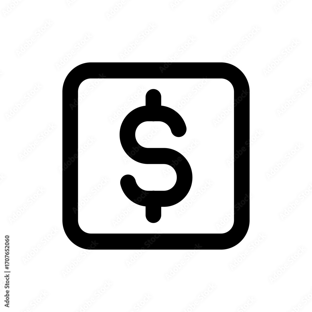 Poster black dollar sign inside a rounded square representing finance and monetary transactions and financi
