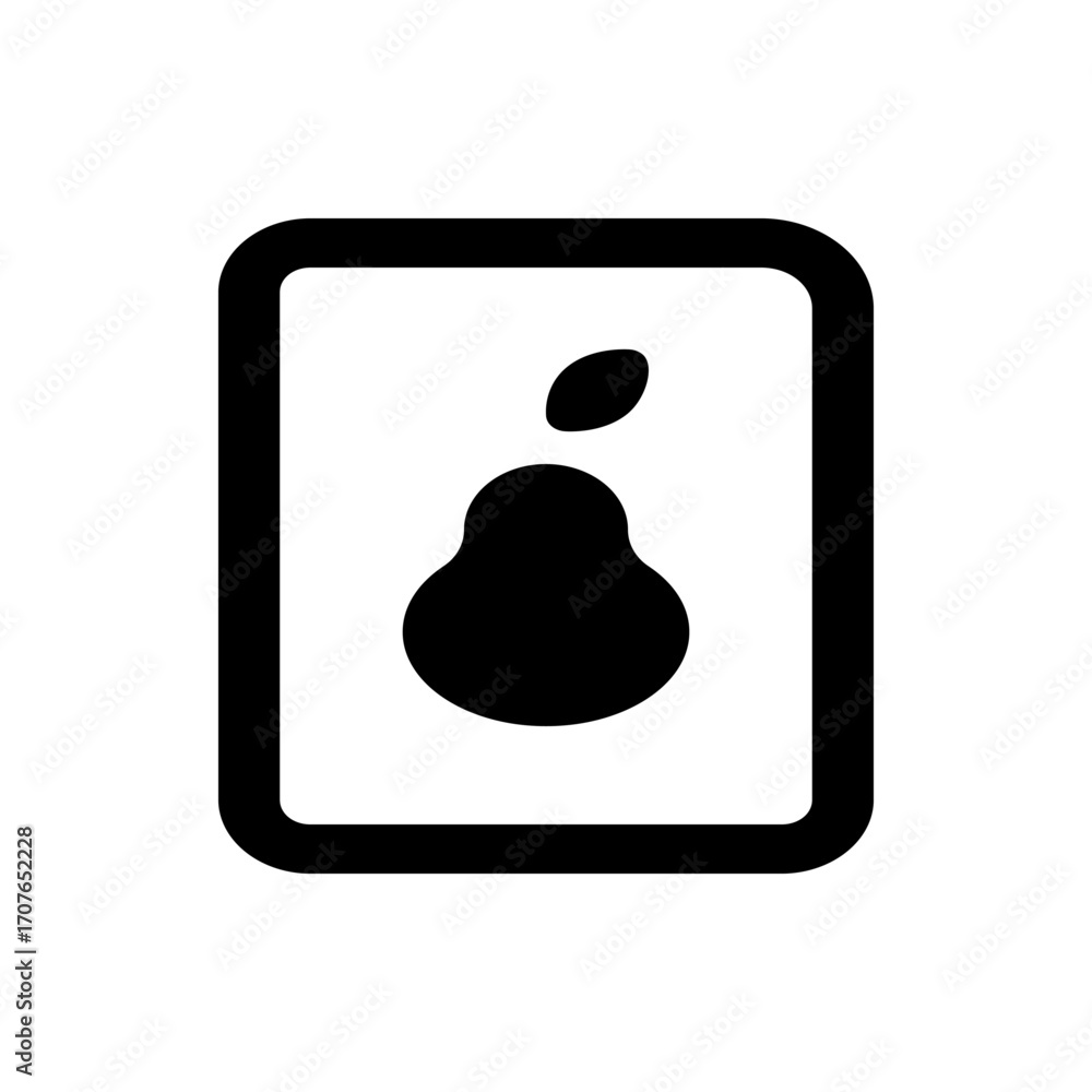 Poster illustration of a pear inside a rounded rectangle with a black fill on a white background design ele