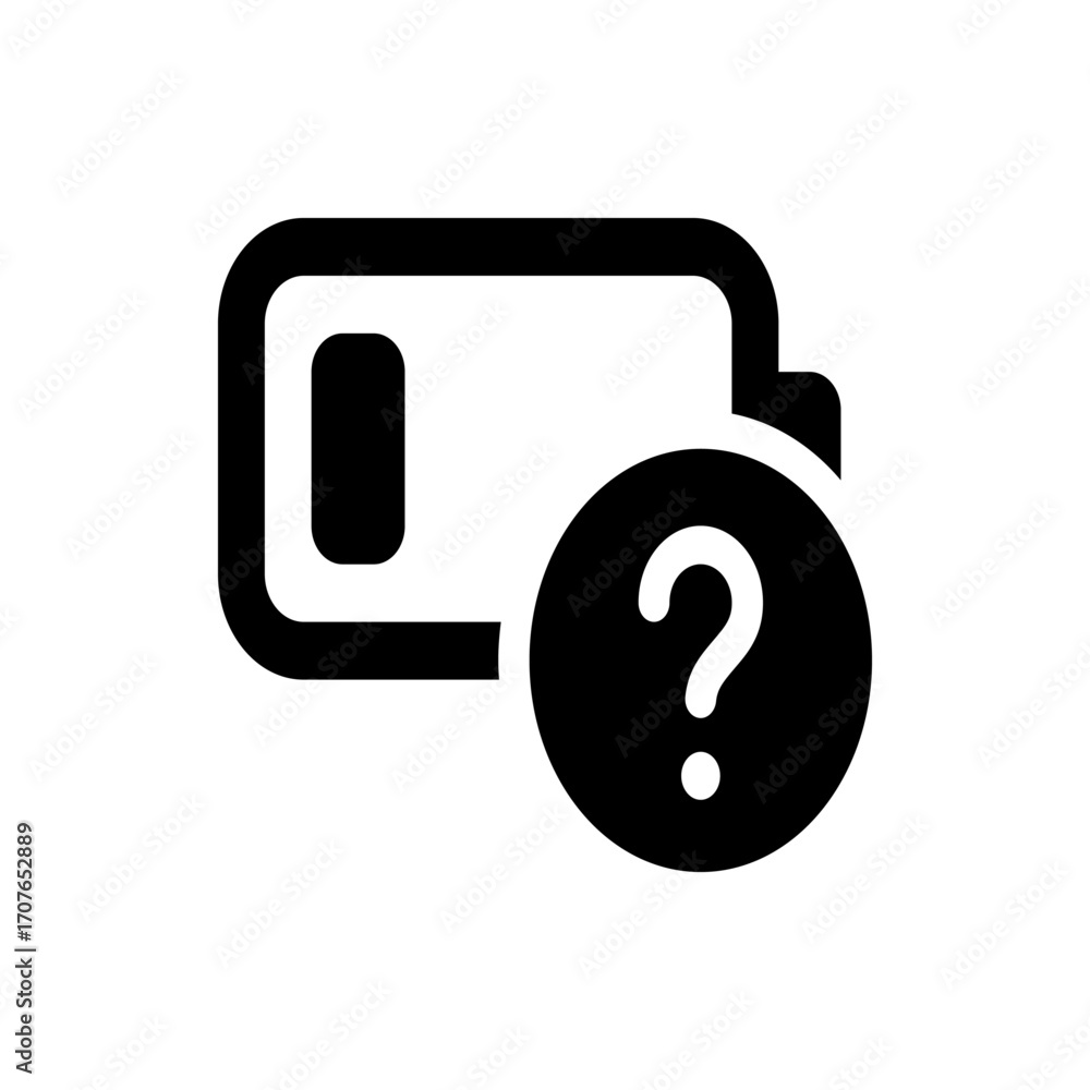 Poster battery icon with question mark indicating unknown status or troubleshooting needed for power manage