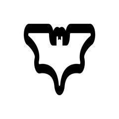 Black outlined bat silhouette with stylized wings and head against a white background in simple vector art