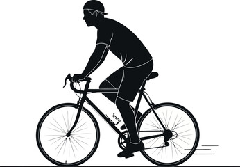 Vector art of silhouette of a man riding a bicycle with a cap, transparent background