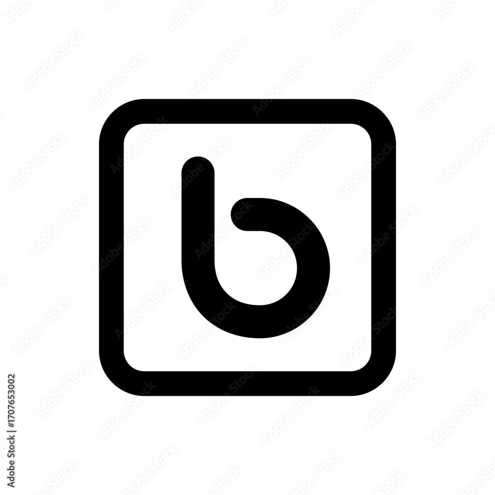Poster letter b inside a rounded square shape with thick black lines on a white background in a simple desi