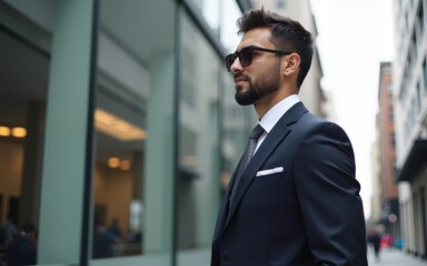 Stylish businessman looking away. High quality