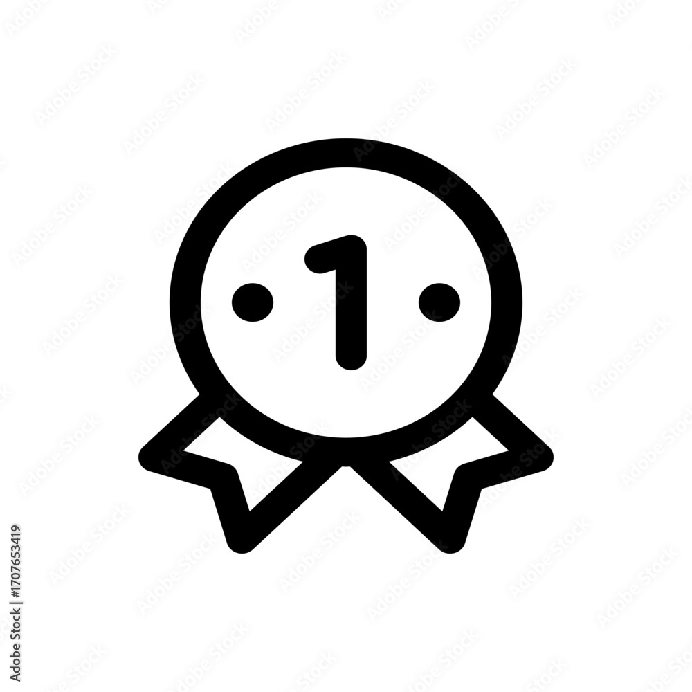 Poster A black and white icon of a first place award medal with a ribbon and two dots on either side of the number