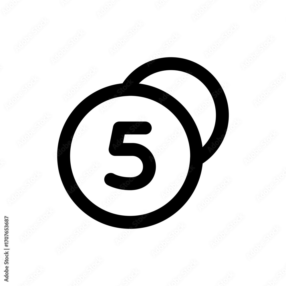 Poster a graphic illustration of the number five inside a circle with another partial circle overlapping it