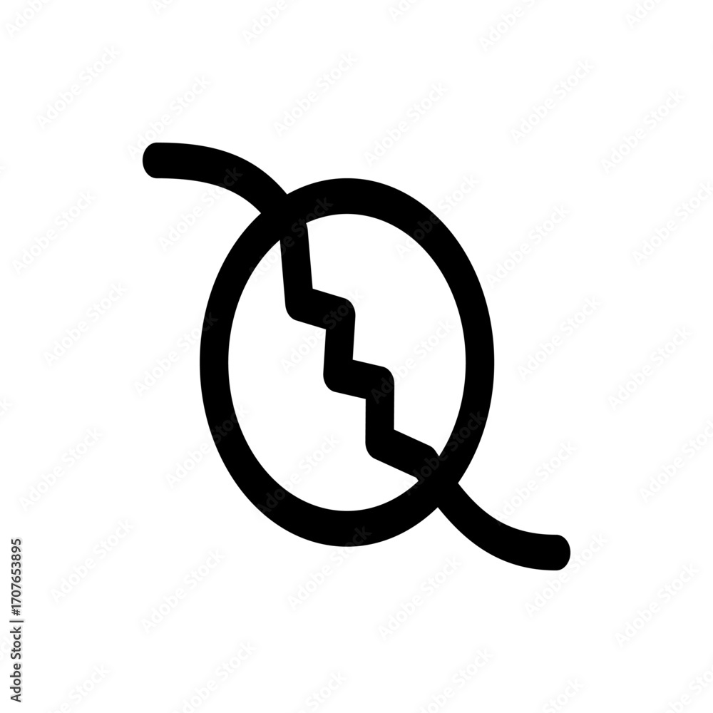 Poster illustration of a black circular symbol with a jagged line inside and lines extending out from the s