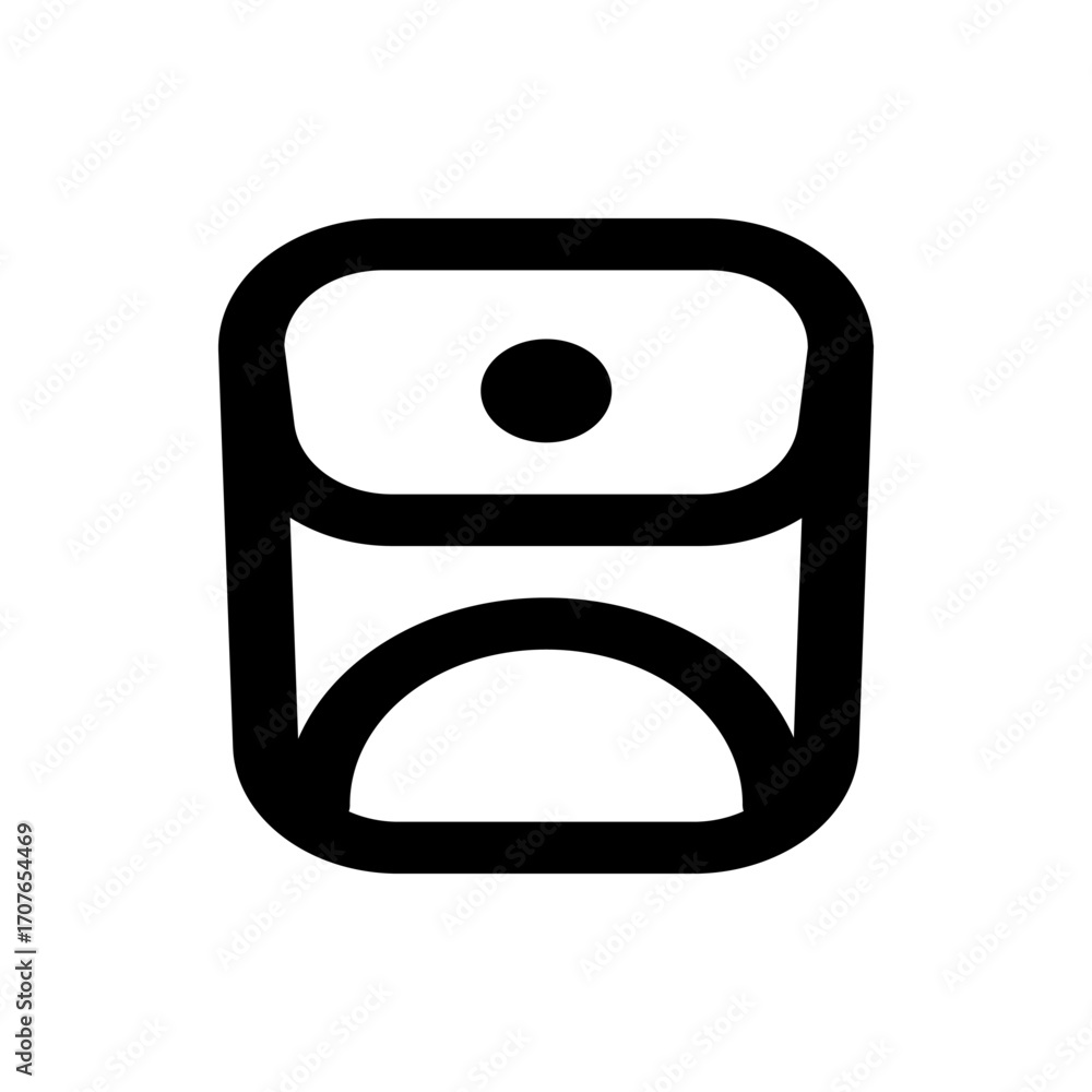 Poster stylized icon featuring a rounded rectangle shape with a circle above a curved line element design i