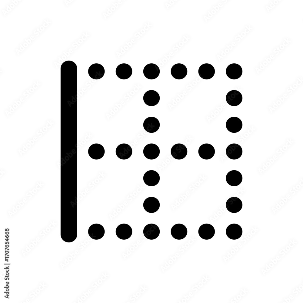 Poster abstract design featuring a vertical bar and a grid of circles forming a square shape with interior 