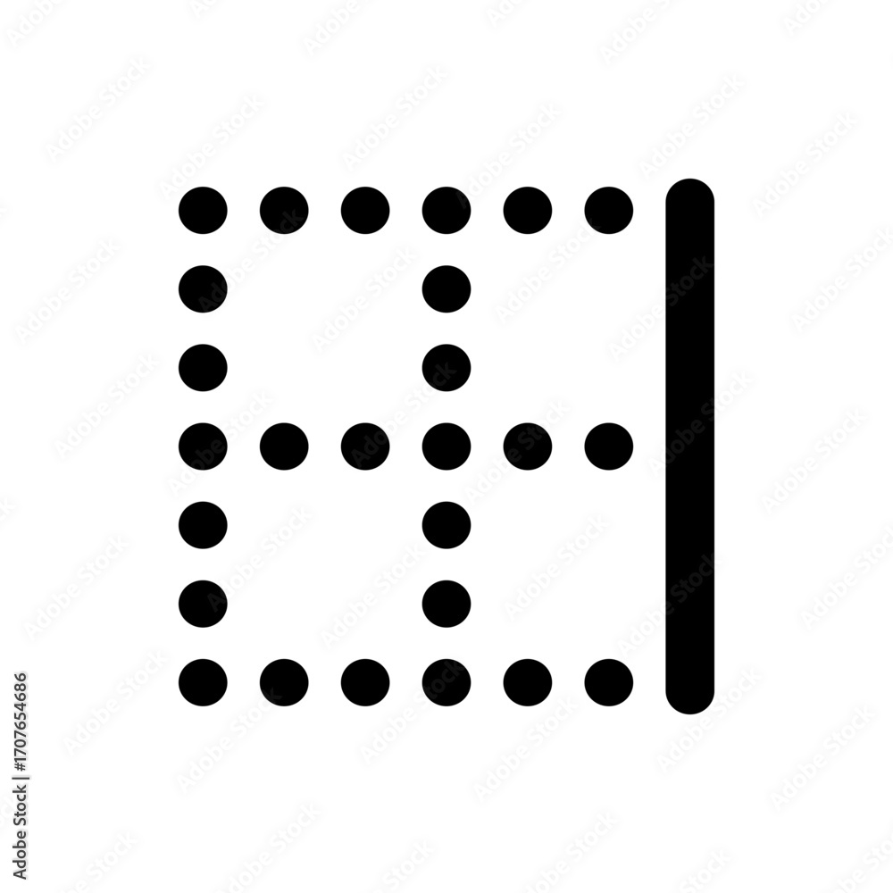 Poster illustration of a grid pattern formed by black dots with a thick vertical bar on the right side imag