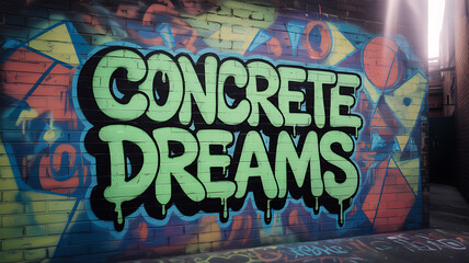 Concrete Dreams Graffiti Art on Brick Wall