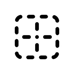 Illustration of a square shape formed by rounded and polygonal elements with a central cross and dot design