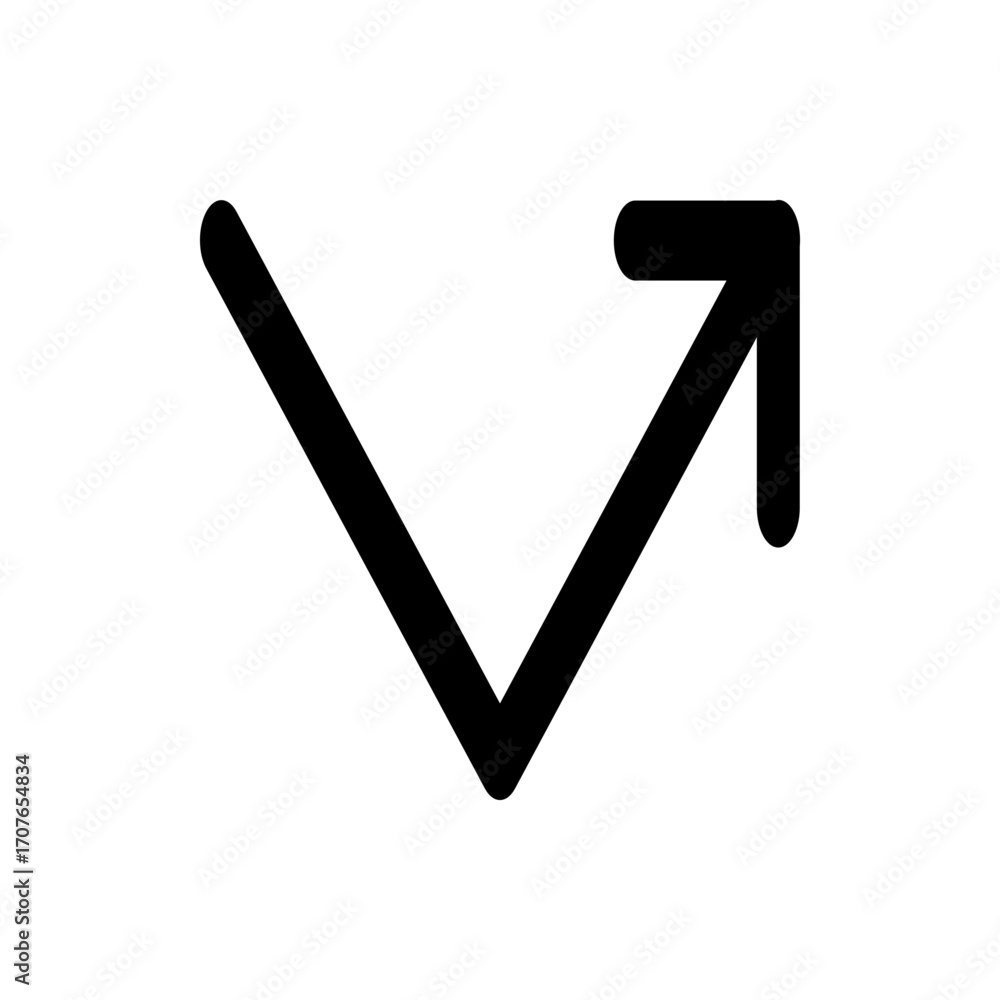 Poster black arrow icon pointing to the right with a sharp turn and rounded edges on a white background ima