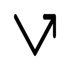 Black arrow icon pointing to the right with a sharp turn and rounded edges on a white background image