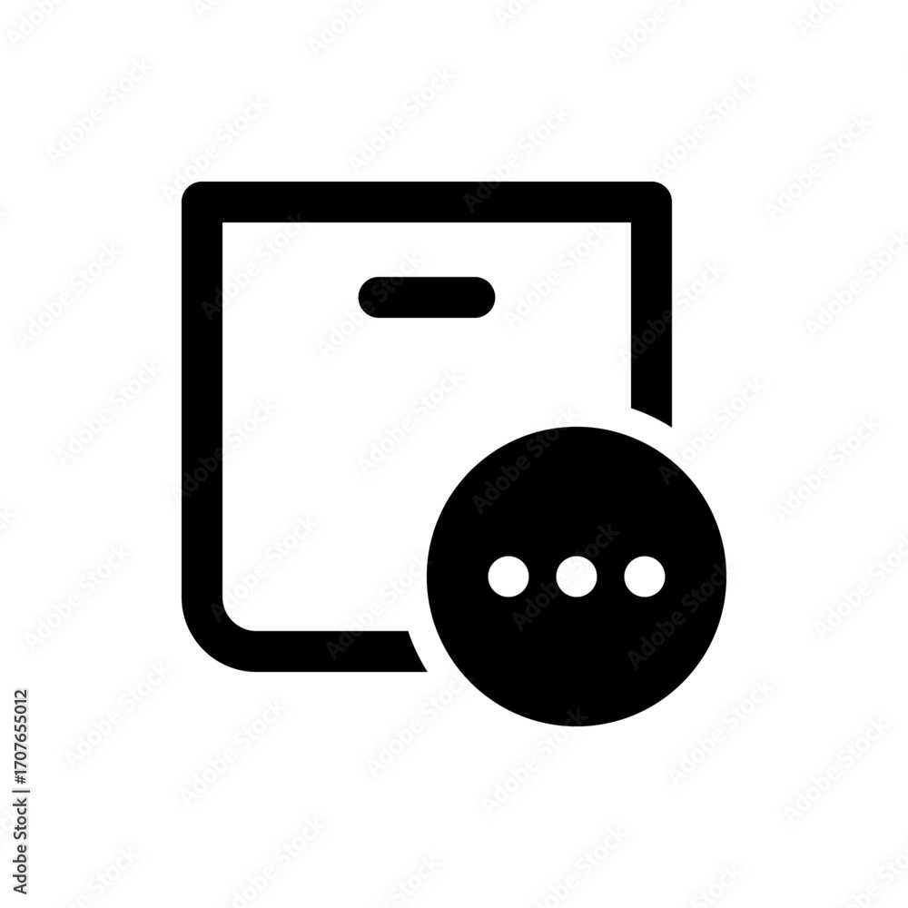 Poster black and white icon showing a square shape with rounded edges and a circle with three dots inside i