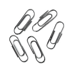 Silver paperclips arranged in a stylized, radiating pattern