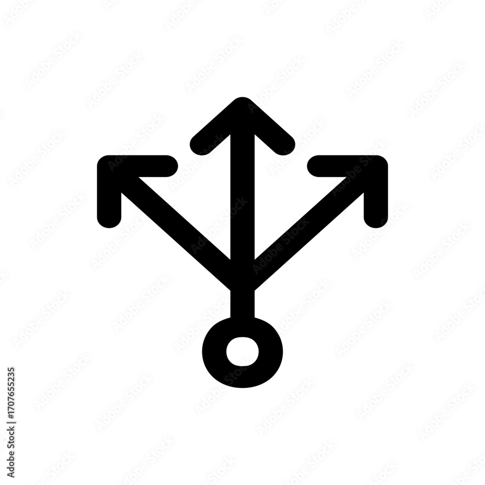 Poster a black usb symbol with three arrows pointing in different directions and a circle at the bottom end