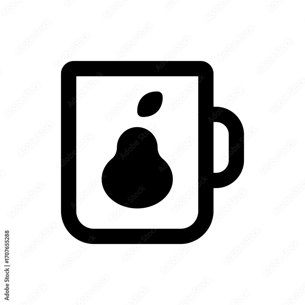 Poster black and white graphic of a mug with a pear shape design on the front and a handle on the right sid