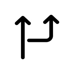 Two arrows one pointing straight up and the other turning right before pointing straight up in black color