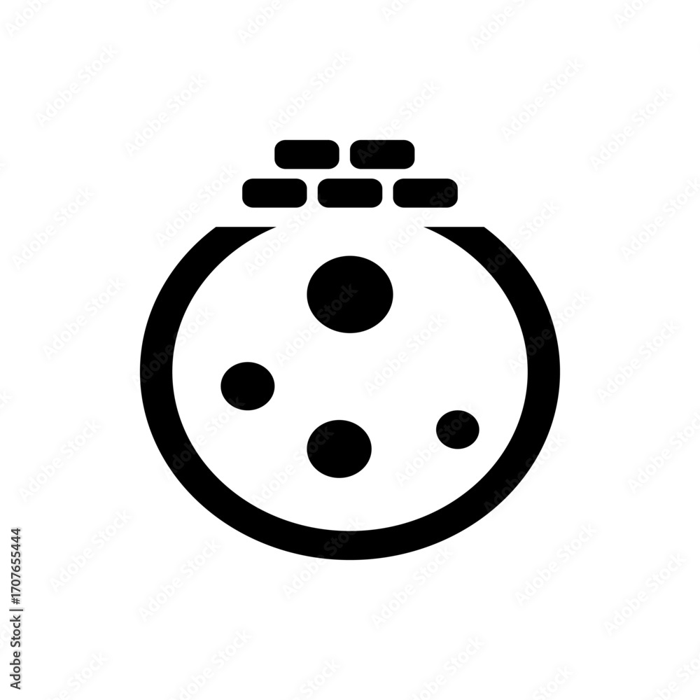 Aufkleber illustration of a round object with three circles inside and a rectangular structure on top in black
