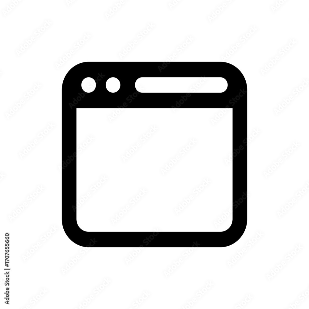 Aufkleber illustration of a browser window with rounded corners and three circles in the top left corner icon 