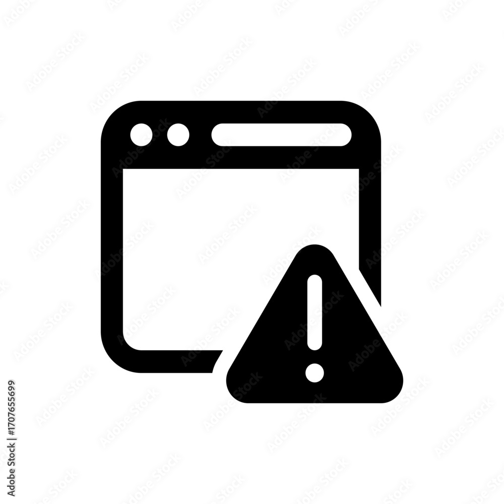 Fototapete browser window with an error warning triangle icon indicating a problem or issue on the website disp