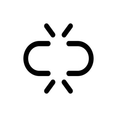 Black outline of two incomplete circles facing each other with short lines pointing towards the gap space