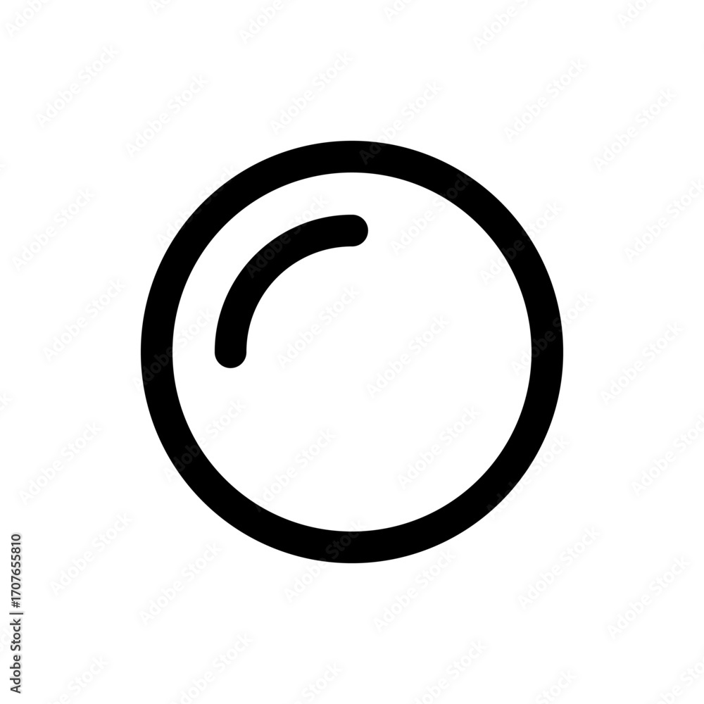 Aufkleber a simple graphic of a black outlined circle with a curved line inside representing a sphere or bubbl