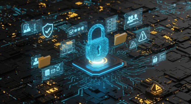 Cyber Security Digital Lock Data Protection.