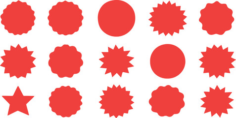 Collection of Red Starburst and Circle Shapes on White Background sale