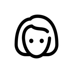 Illustration of a stylized woman's face with short hair and two circular eyes in a minimalist design style