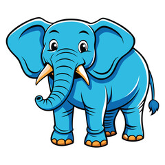 Cheerful light blue cartoon elephant with orange toenails is standing with a white background