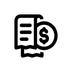 Illustration of a receipt with three line items next to a coin with a dollar sign on a white background