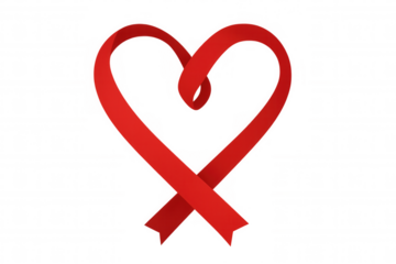 Red ribbon forming a heart shape is perfect for valentine's day, weddings, or any romantic occasion, with transparent background for easy integration