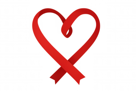 Red ribbon forming a heart shape is perfect for valentine's day, weddings, or any romantic occasion, with transparent background for easy integration