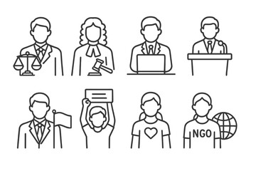 Diverse line art representations of professions and civic roles