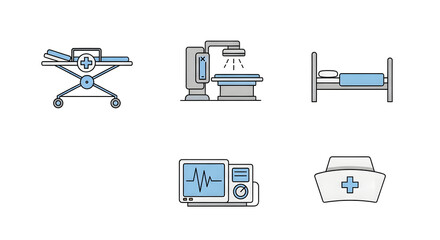 Medical Icons Hospital Equipment & Staff Line Art