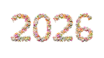 Floral number 2026 colorful flowers design white background Merry Christmas Happy New Year banner
