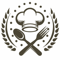 Culinary artistry displayed in a captivating logo featuring a chef's hat with utensils and grains