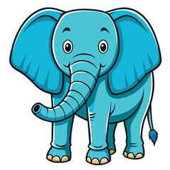 Cute blue cartoon elephant is standing with a friendly face and big ears