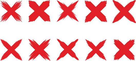 A collection of red x marks in varying brushstroke styles on transparent background