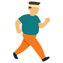 fat man running exercise flat color vector illustration template design