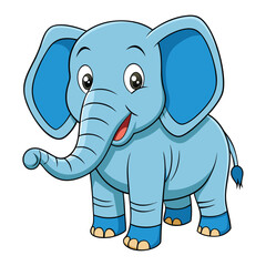 Friendly cartoon elephant stands cheerfully with big ears and a happy smile today