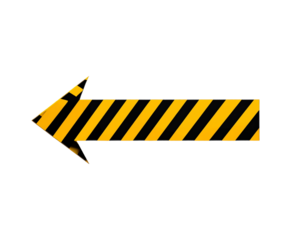 Warning style yellow and black arrow pointing down isolated on transparent background PNG