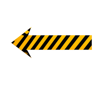 Warning style yellow and black arrow pointing down isolated on transparent background PNG