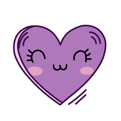Cute Purple Heart Kawaii Cartoon Illustration