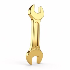 A golden wrench, a glossy metallic surface, a tool for repair,